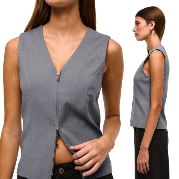 Nwt! Abercrombie and Fitch Tailored Zip Vest, Grey - Picture 3 of 9